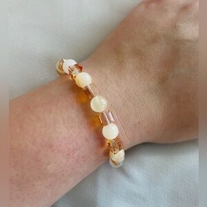 Handmade Champagne Square and White Quartz Bracelet